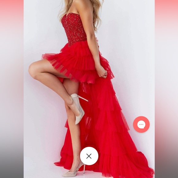 Chic Embossed Strapless Ruffle Long Dress from Jovani - Picture 3 of 5